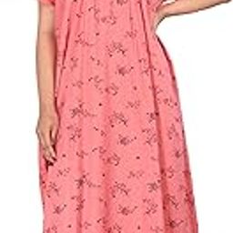 Floral Print Short Sleeve Nightgown with Side Pocket, Full Length Sleepshirt for Women, Pink-image-52