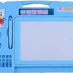 YBN 2-In-1 Double Sided Magnetic Slate Whiteboard And Blackboard With Chalk, Duster And Stylus (Blue), Kid-12