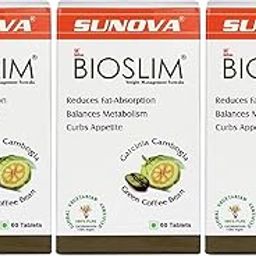 SUNOVA Bioslim Fat Burner Tablets Organic Weight Management Formula Made Of Garcinia Cambogia And Green Coffee Bean Extracts Reduce Fat-Absorption & Balances Metabolism 60 Tablets X Pack Of 3-21