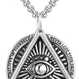 Fashion Jewellery Dark Devil's Eye Men's Pendant Stainless Steel Letter Chain Punk Jewelry Talisman Sign Medallion for Men Chain Necklace for Boy Girl Men Women Spiritual Party Jewelry-image-15