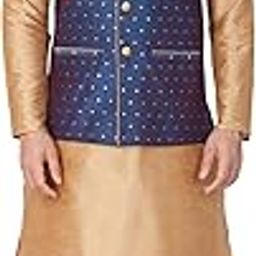 Men's Beige Cotton Silk Blend Kurta, Ethnic Jacket and Pyjama Set-picture-7