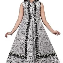 Girl's GREY Floral Design Gown Dress-20-image-86