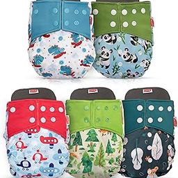 LuvLap Reusable Baby Cloth Diapers Combo Pack of 5, White & Green, Blue & Pink, Blue Panda, White & Blue, Blue Ships, Double Leak Guard, High Absorption, Stain-Proof Comfort & Protection, 3m+-13