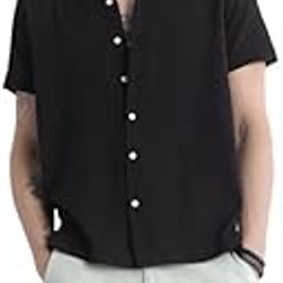 Men Casual Shirt | Relaxed Fit Half Sleeve Cuban Collar Textured Design | Premium Cotton Blend & Breathable Fabric for College Wear & Casual Outings-image-32