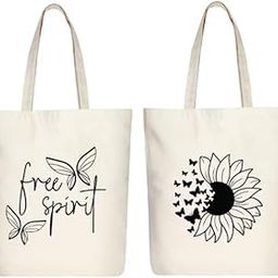 Cotton Canvas Tote Bag For Women Printed Multipurpose Handbag With Zipper Pack of 2-image-70