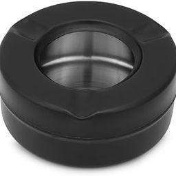 Dynore Stainless Steel Black Lid Cigarette Ash Holder Tray for Home, Office and Bar Set Of -1-image-95