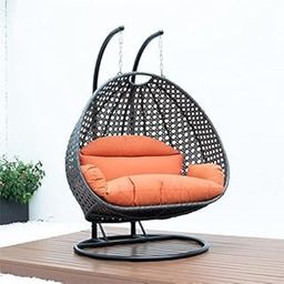 FLYING ARROW - Outdoor Furniture Double Seater Beautiful Swing with Stand (Black Swing with Orange Cushion)-image-56
