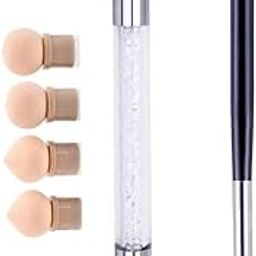 INOG 2pcs Brush Set Black Nail Ombre With Wood Handle Brush| Nail Art Tool Pen Dual Head Nail Sponge Brush Picking Dotting Gradient Ombre Nail Pen Brush with 4 Replacement Heads-0