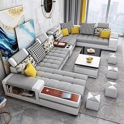 Homax. Fizzy 12 Seater Modular Sofa Set for Living Room | Modern Interchangeable Design with Storage, Bluetooth Console & USB Charging Ottoman | Vibrant Fabric – Ideal for Living Room, Villas.-image-4