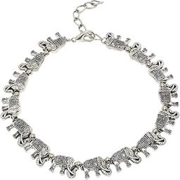 German Oxidised Silver Anklet for Women, Nature Tribal Style with Elepant Carvings Charms Evil Eye Nazar Battu Anklet-image-72