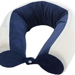 Travel Pillow Ergonomic Neck Support Pillow for Home Traveling Sleeping Blue and White-image-7