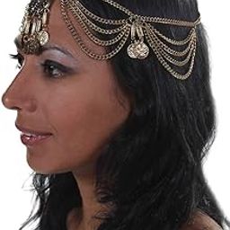 Belly Dance Chain Head Piece with Coins | Reema - Gold-image-58