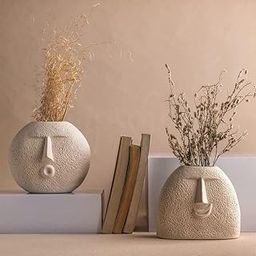 Earthly India Modern Off-White Ceramic Pout & Smile Vase for Home Decoration & Living Room | Stylish Centre Table Flower Pots Show Pieces for Bedroom, Dining Table | Decorative Gift-Set of 2-image-28