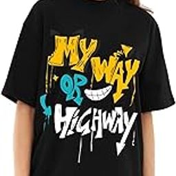 My Way or Highway Graphic Oversized Graphic T-Shirt for Women ? Cute Bear Print Navy Blue Tee ? Funny & Sassy Casual Cotton T-Shirt-image-3