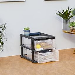 Kuber Industries 2-Layer Collapsible Multipurpose Plastic Drawers Storage Organizer | Modular Kitchen & Toy Organizer For Kids Room, Bathroom & Parlour | Cabinets/Storage Rack - Transparent-46