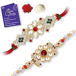 Classy Kundan Rakhi Combo & Designer Gold Plated Premium Rakhi for Brother, Roli Chawal & Greeting Card|Rakhi for Bhaiya|Rakhi for MEN|Kundan Rakhi|Rakhi Combo-Set of 2 |CBRAK100050-image-3