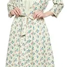 clovia Women's Satin Printed Long Night Dress & Robe - Green-picture-49