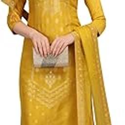 Women's Banarasi Silk Unstitched Salwar Suit Dress Material with Duputta (Mustard)-image-88