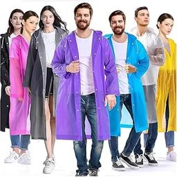 Rain Coat For Men & Women Universal Raincoat Knee Length waterproof hooded translucent eva Multicolour XL-picture-24