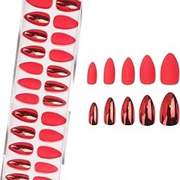 Rapidsflow Dual Tone Artificial Nails with Self-Attested Glue – 24 Pcs Matte & Shiny Finish Press-On Nails No Tools Needed Perfect for All Nail Sizes For Home & Salon Use (Red)-48
