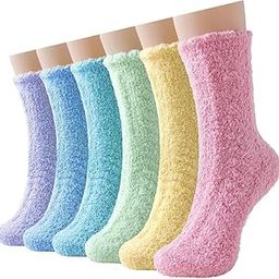 Fluffy Socks for Women and Girls Warm Cosy Bed Socks,6 Pairs Thick Soft Winter Fuzzy Christmas Socks for Causal Home Sleeping_Multicolour-image-29