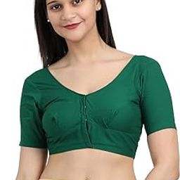 Women's Stitched Readymade 2by2 Plain Saree Wear Cotton Blouse, Regular Wear Blouse (Green)-image-9
