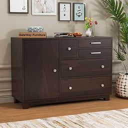 GateWay Furniture Sheesham Wood Wooden Chest of Drawers: 4 Drawers & 3 Shelves Sideboard Dresser with Ample Storage Space (Walnut Finish)-11