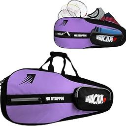 Drive| Unisex Lightwieght Tennis Badminton Squash Equipment Cover Kit Bag Shoe Pocket | Air Ventilated Pocket for Wet Clothes | 4T 6B Racket | Backpack & Duffel (Lavender Black)-image-9