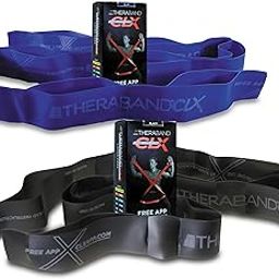 THERABAND CLX Resistance Band with Loops, 2 Pack Fitness Band for Home Exercise and Workouts, Portable Workout, Functionality for Athletes, 5’ Consecutive Loops, 2-Pack Medium Intensity Blue-Black-image-20