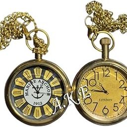 Antique Gold Brass Dial - Antique Pocket Watch Look Indian Gift Item Handmade Marine Pack of 2-image-69