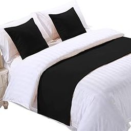 Solid/Plain Bed Runner Scarf with Cushion Cover for Double Bed, King Size Bed (Runner: 18x90, Cushion Cover: 16x16) (Black)-image-2