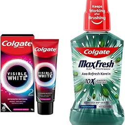 Colgate Visible White O2, Teeth Whitening Toothpaste, Peppermint Sparkle, 50g & Colgate Plax Antibacterial Mouthwash, 24/7 Fresh Breath - 250ml, (Fresh Mint)-6