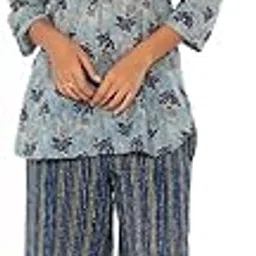 feathers closet Blue Mist Pure Cotton Collar Shirt Co-ord Set | Cord's Sets | Sleepwear | Nightwear | Loungewear | Pant Set for Women's-picture-0