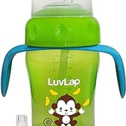 LuvLap Banana Time 210ml Anti Spill, Interchangeable Sipper / Sippy Cup with Soft Silicone Spout and Straw BPA Free, 6m+ (Green)-6