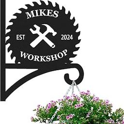 Duckbe Personalized Work Shop Metal Plant Hanger | Customizable Decorative Wall Hanger Indoor Outdoor | Custom Shop Name Tools Holder | Anti Rust Metal Hook for Wind Chimes Lantern-image-17