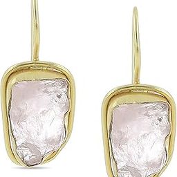 18K Gold Plated with Rose Quartz Rose Quartz Heart Chakra Earrings for Girls, Women, Rose Quartz-15