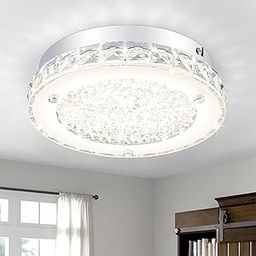 Crystal Ceiling Light, Glass Flush Mount Ceiling Light, 4000K Dimmable LED Ceiling Light Fixture, for Bathroom, Staircase, Dining Room, Laundry Room, Kitchen, 8.3 Inch-image-79