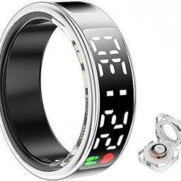 Smart Ring Health Fitness Tracker, Touch Screen Smart Ring for Men and Women, Sleeping Steps Heart Rate Blood Oxygen Monitor, Remote Photography LED Display Ring Waterproof Fitness Ring (Silver, 8)-32