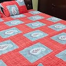 Decorative Bedsheet Set with Paisley Pattern, 90x100, Coral Red and Grey, Double Bed Size with Pillow Covers-image-38