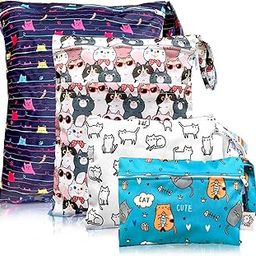Washable and Reusable Wet Bag, Diaper Bag, Water Resistant Swimming Bag, Travel Toiletries Pouch, Yoga Gym Bag,Cute Cat 4 Pcse-image-11
