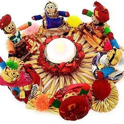 JH Gallery Handmade Recycled Material Rajasthani Dolls Puppet Tealight Candle Holder, Multicolor (13 cm x 13 cm 6.5 cm) (Pack of 1)-image-6