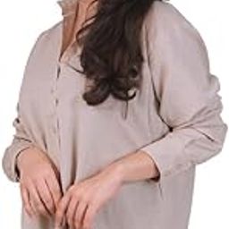 Women's Linen Blend Shirt | Casual Collared Button Down Shirt for Women | Solid Color Full Sleeve Regular Fit | Summer Casual & Office Wear Top-image-16