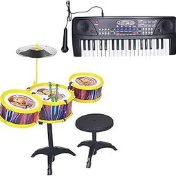 AASA Kids Drum Set Musical Piano Fun Play Instrument Toys for Boys and Girls, Birthday Gift Item (Drum Set with Piano)-image-33