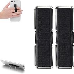 Mizi [2PACK] Phone Strap Finger Grip Holder, Slim Adhesive Flat Cellphone Kickstand with Elastic Loop for Most Smartphones and Cell Phone Cases - Black/Black-2