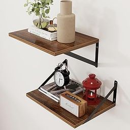 Walnut Floating Shelves 12 Inch Deep, Rustic Wall Mounted Floating Set of 2, 16W x 12D for Decor & Storage, Walnut Shelves Living Room Bedroom Bathroom-image-54