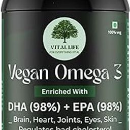 VITAL LIFE Omega 3 Supplement - Vegan Omega 3 Vegetarian Capsules with 98% DHA & EPA, Sea Buckthorn Berry, Algal DHA & Flaxseed extract - 60 Caps for Heart, Brain, Joint & Skin Health-4