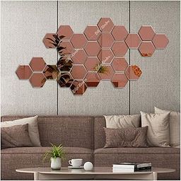 Bikri Kendra Ind - Hexagon 30 (Brown) Stickers for Wall, Acrylic Mirror Decor Sticker, Mirror Wall Sticker,-15