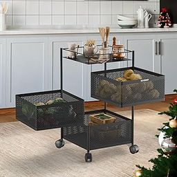 Amazon Brand - Solimo Storage Rack | 3-Layer Revolving Vegetable Kitchen Rack | Square Multipurpose Storage Trolley with Wheels | Metal Fruit Storage Rack | Kitchen Cabinet Spice Rack | Black-image-18