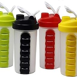 Pill Bottle, 2 in 1 Candy Colours Pill Box Organizer with Water Bottle to keep Weekly Medicine Vitamins. (Capacity : 20oz,600ML, Material : Plastic, Colour : PINK)-image-94