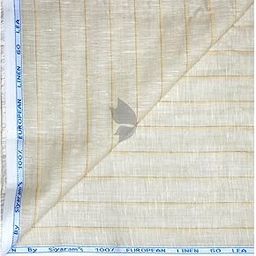 100% Pure Linen 60 Lea Striped Light Beige (Cream) colour Unstitched Shirt Fabric of 1.60 mts / VV2364E-image-97